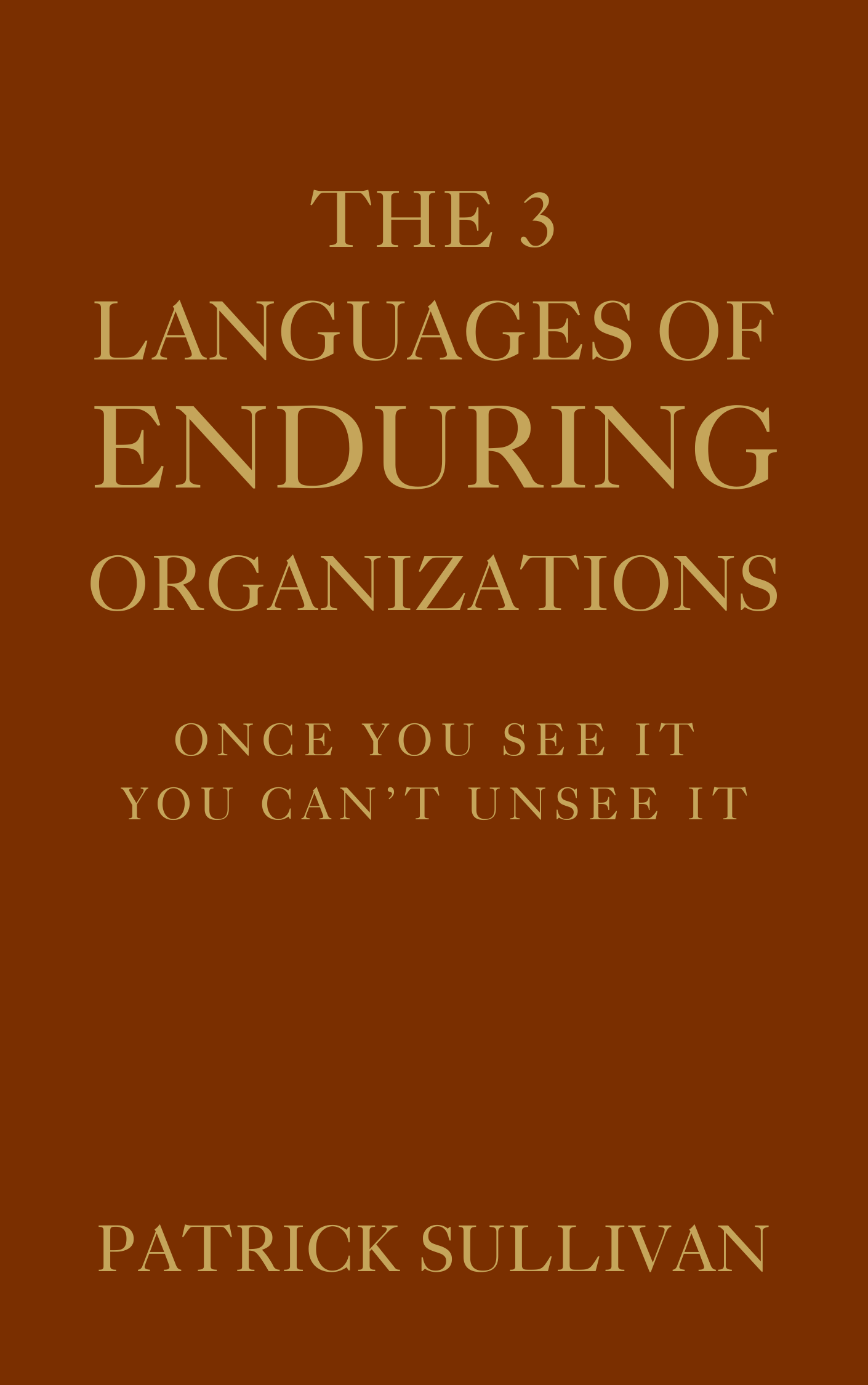 The 3 Languages of Enduring Organizations — book cover, oxblood with gold serif type